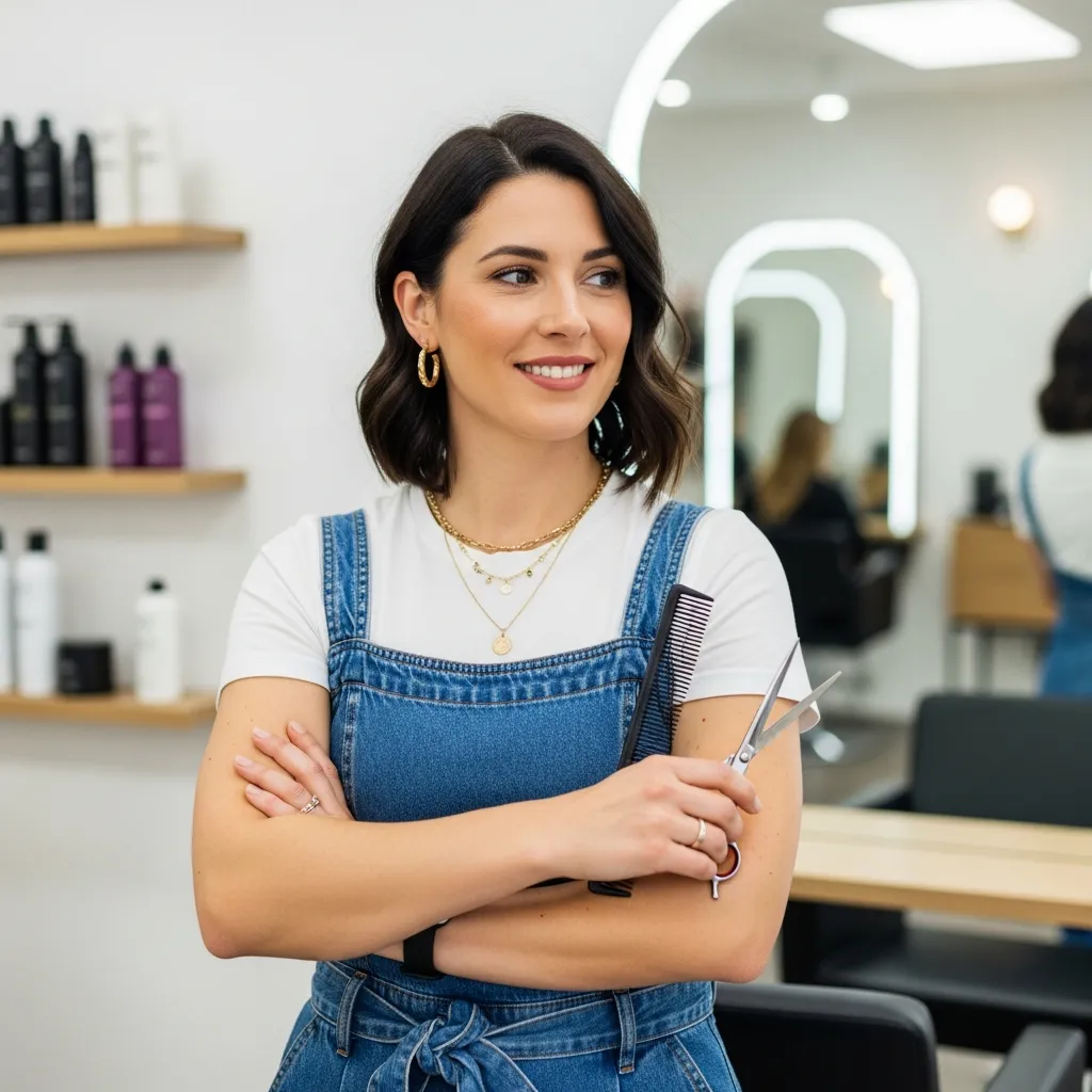 Stylised portrait of Amelia Hart in a tailored blazer